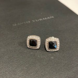 David Yurman Albion Stud Earrings in Sterling Silver Black Onyx &Pavé Diamonds